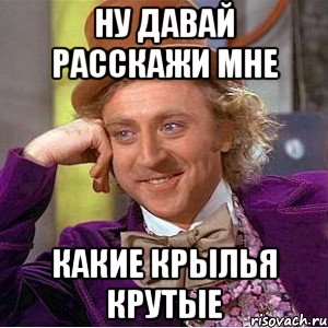 ну давай расскажи мне какие крылья крутые, Мем Ну давай расскажи (Вилли Вонка)