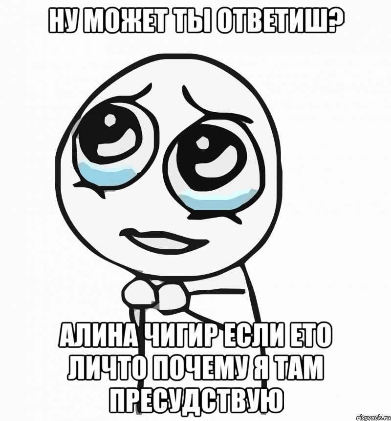 ну может ты ответиш? алина чигир если ето личто почему я там пресудствую, Мем  ну пожалуйста (please)