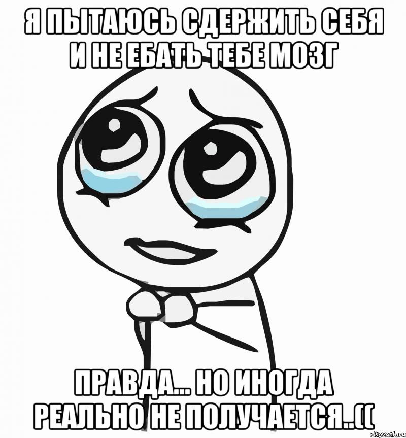 я пытаюсь сдержить себя и не ебать тебе мозг правда... но иногда реально не получается..((, Мем  ну пожалуйста (please)