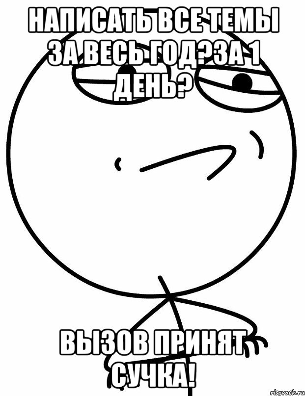 написать все темы за весь год?за 1 день? вызов принят сучка!, Мем вызов принят