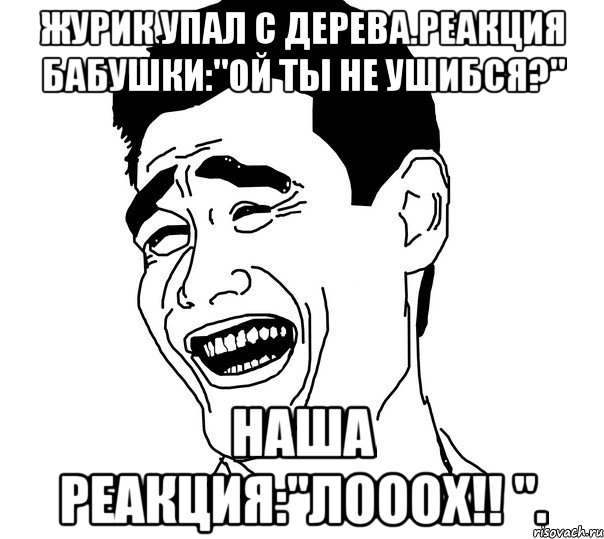 журик упал с дерева.реакция бабушки:"ой ты не ушибся?" наша реакция:"лооох!! "., Мем Яо минг