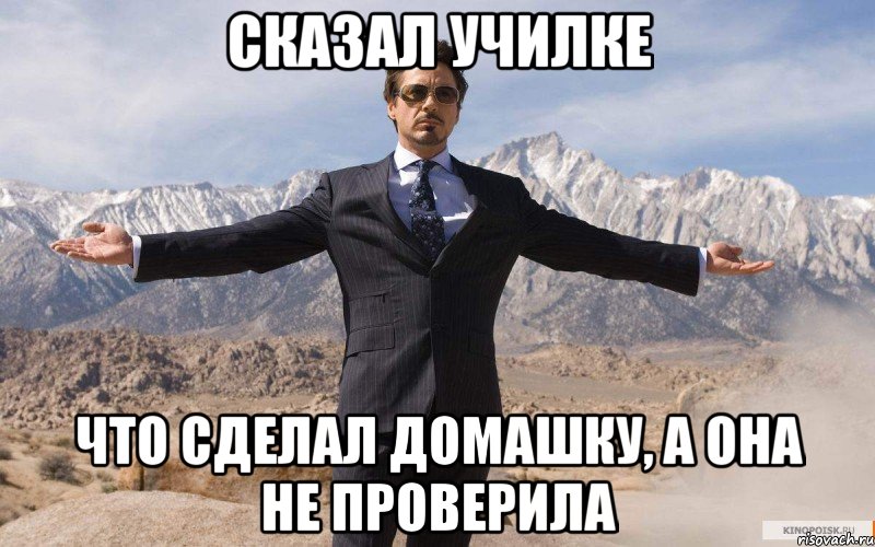 сказал училке что сделал домашку, а она не проверила, Мем железный человек