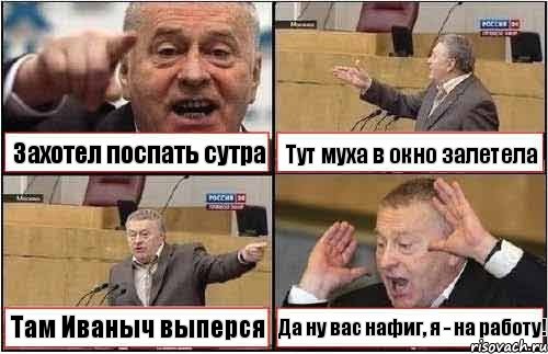 Захотел поспать сутра Тут муха в окно залетела Там Иваныч выперся Да ну вас нафиг, я - на работу!