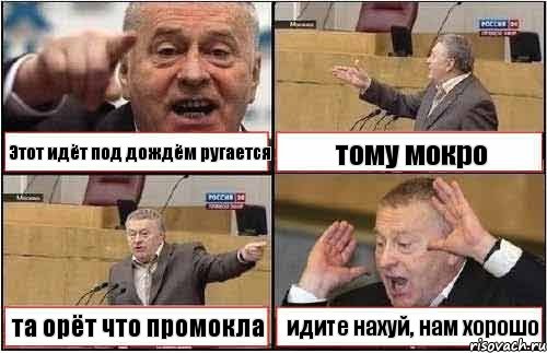 Этот идёт под дождём ругается тому мокро та орёт что промокла идите нахуй, нам хорошо