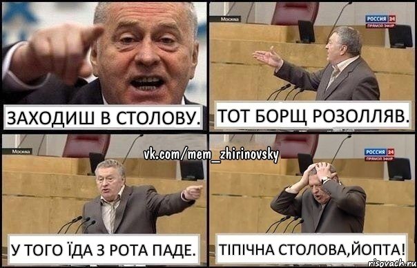 Заходиш в столову. Тот борщ розолляв. У того їда з рота паде. Тіпічна столова,йопта!, Комикс Жирик