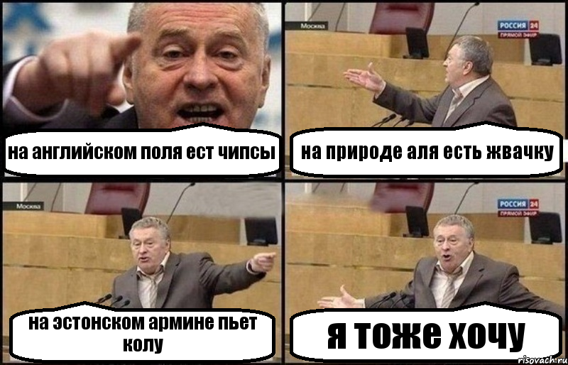 на английском поля ест чипсы на природе аля есть жвачку на эстонском армине пьет колу я тоже хочу, Комикс Жириновский