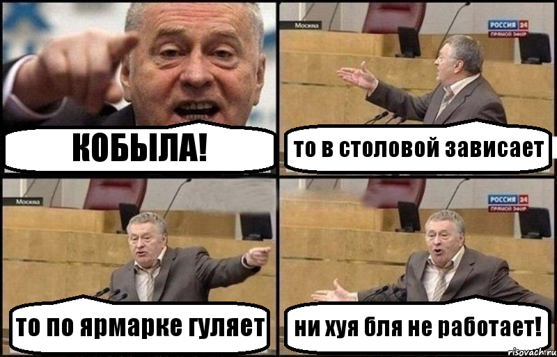 КОБЫЛА! то в столовой зависает то по ярмарке гуляет ни хуя бля не работает!