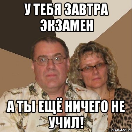 у тебя завтра экзамен а ты ещё ничего не учил!