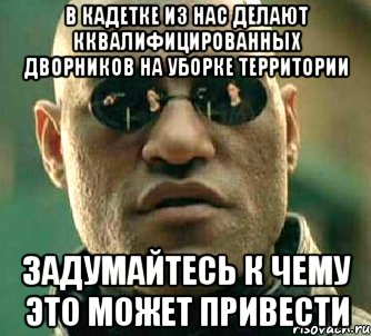 в кадетке из нас делают кквалифицированных дворников на уборке территории задумайтесь к чему это может привести, Мем  а что если я скажу тебе