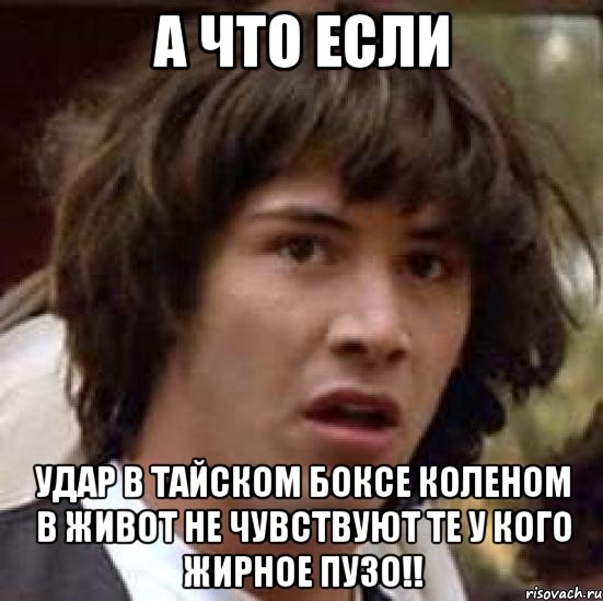 а что если удар в тайском боксе коленом в живот не чувствуют те у кого жирное пузо!!, Мем А что если (Киану Ривз)