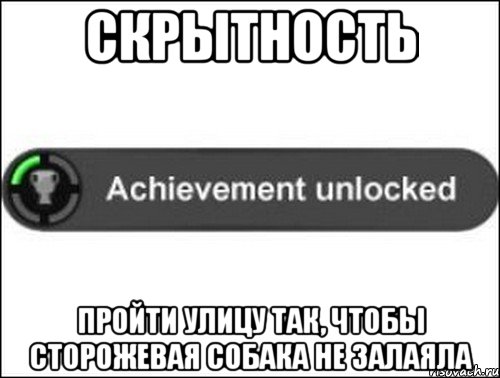 скрытность пройти улицу так, чтобы сторожевая собака не залаяла, Мем achievement unlocked