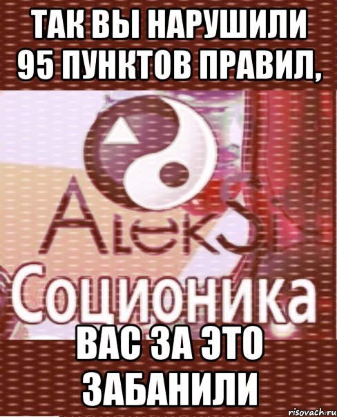 так вы нарушили 95 пунктов правил, вас за это забанили