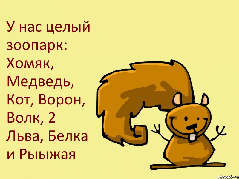 У нас целый зоопарк: Хомяк, Медведь, Кот, Ворон, Волк, 2 Льва, Белка и Рыыжая, Комикс  белка