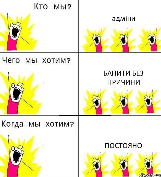 адміни банити без причини постояно, Комикс Что мы хотим