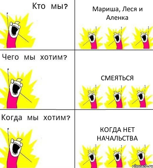 Мариша, Леся и Аленка Смеяться Когда нет начальства, Комикс Что мы хотим