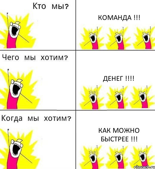 КОМАНДА !!! ДЕНЕГ !!! КАК МОЖНО БЫСТРЕЕ !!!, Комикс Что мы хотим