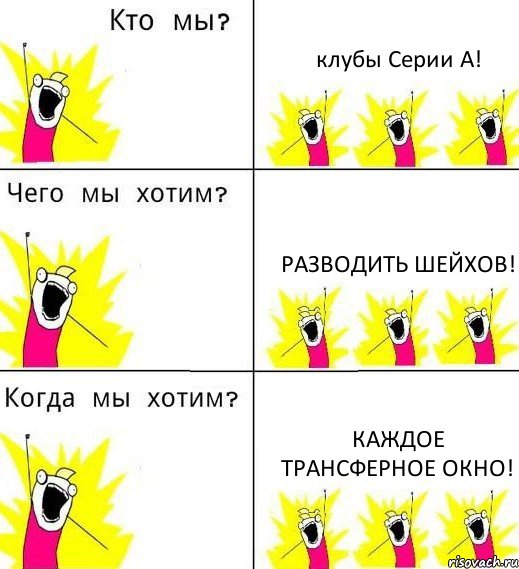 клубы Серии А! разводить шейхов! каждое трансферное окно!, Комикс Что мы хотим