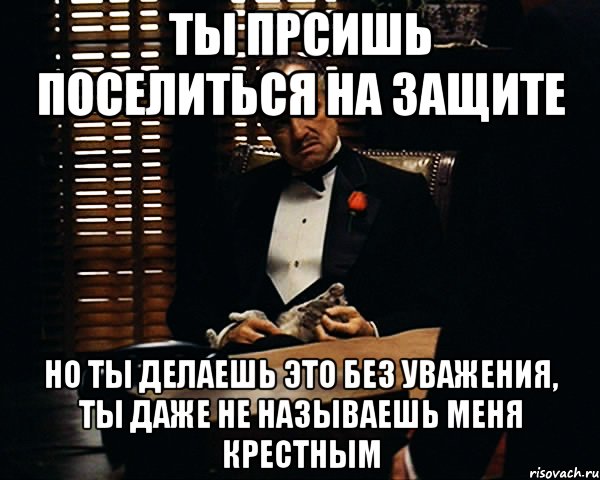 ты прсишь поселиться на защите но ты делаешь это без уважения, ты даже не называешь меня крестным, Мем Дон Вито Корлеоне