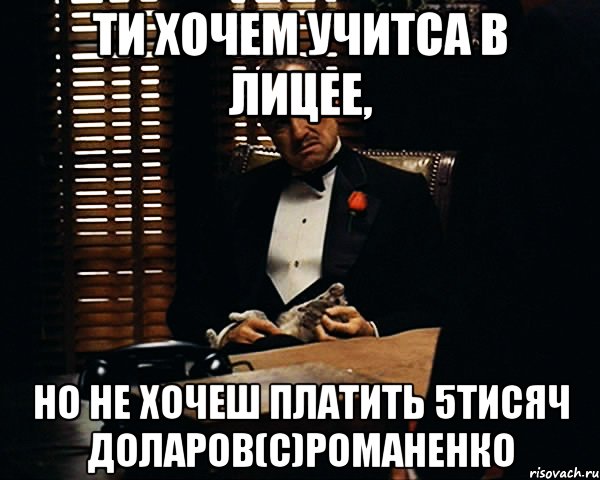 ти хочем учитса в лицее, но не хочеш платить 5тисяч доларов(с)романенко, Мем Дон Вито Корлеоне