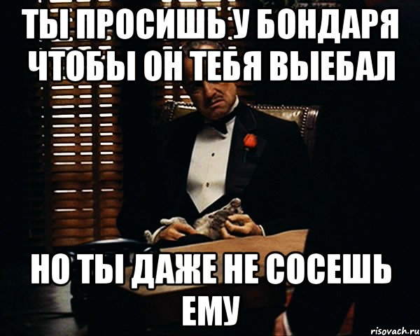 ты просишь у бондаря чтобы он тебя выебал но ты даже не сосешь ему, Мем Дон Вито Корлеоне