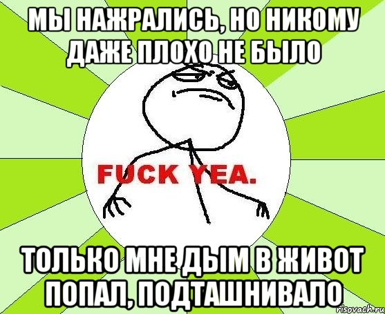 мы нажрались, но никому даже плохо не было только мне дым в живот попал, подташнивало, Мем фак е