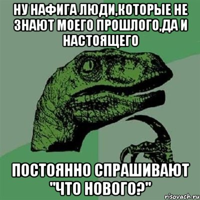 ну нафига люди,которые не знают моего прошлого,да и настоящего постоянно спрашивают "что нового?", Мем Филосораптор