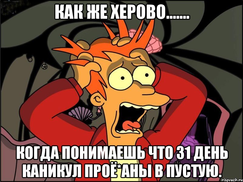 как же херово....... когда понимаешь что 31 день каникул проё*аны в пустую., Мем Фрай в панике