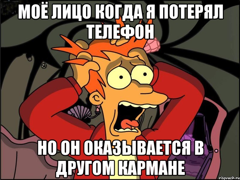 моё лицо когда я потерял телефон но он оказывается в другом кармане, Мем Фрай в панике