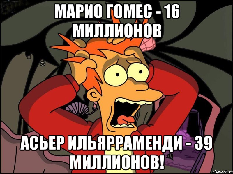 марио гомес - 16 миллионов асьер ильярраменди - 39 миллионов!, Мем Фрай в панике