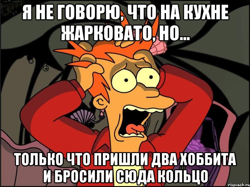 я не говорю, что на кухне жарковато, но... только что пришли два хоббита и бросили сюда кольцо, Мем Фрай в панике