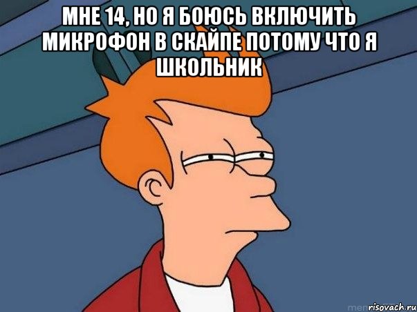 мне 14, но я боюсь включить микрофон в скайпе потому что я школьник , Мем  Фрай (мне кажется или)