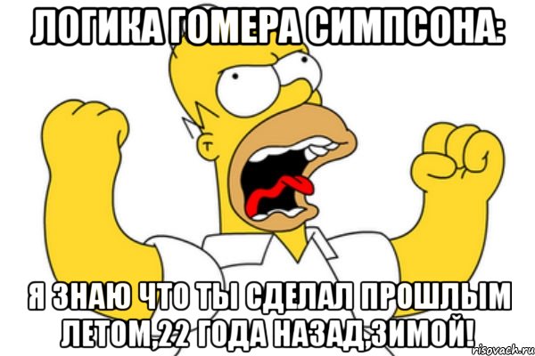 логика гомера симпсона: я знаю что ты сделал прошлым летом,22 года назад,зимой!, Мем Разъяренный Гомер