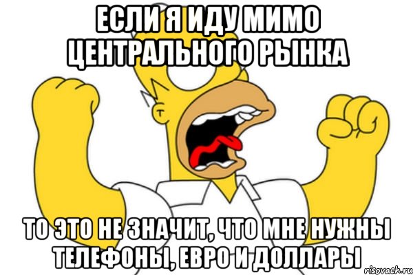 если я иду мимо центрального рынка то это не значит, что мне нужны телефоны, евро и доллары, Мем Разъяренный Гомер