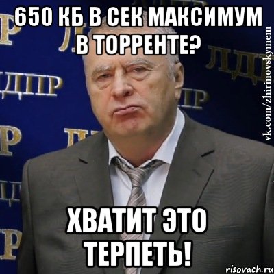 650 кб в сек максимум в торренте? хватит это терпеть!, Мем Хватит это терпеть (Жириновский)