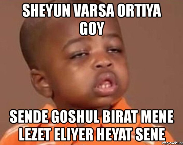 sheyun varsa ortiya goy sende goshul birat mene lezet eliyer heyat sene, Мем  Какой пацан (негритенок)