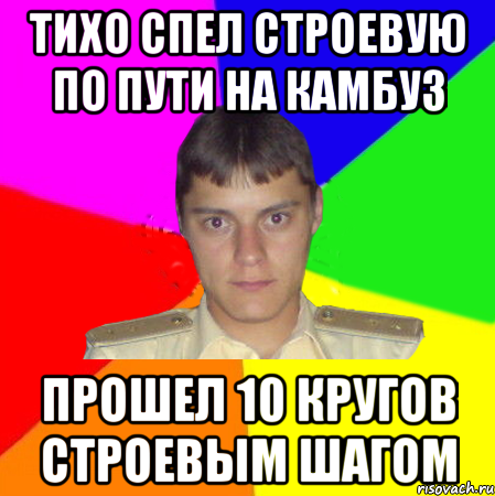 тихо спел строевую по пути на камбуз прошел 10 кругов строевым шагом, Мем karela