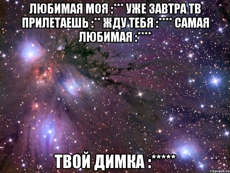 любимая моя :*** уже завтра тв прилетаешь :** жду тебя :**** самая любимая :**** твой димка :*****