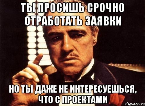 ты просишь срочно отработать заявки но ты даже не интересуешься, что с проектами, Мем крестный отец