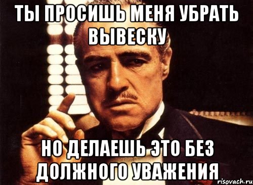 ты просишь меня убрать вывеску но делаешь это без должного уважения, Мем крестный отец