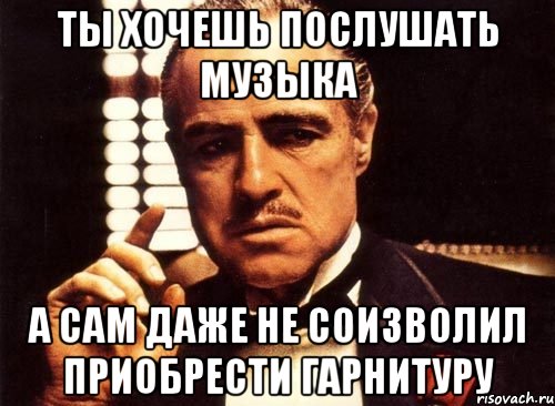 ты хочешь послушать музыка а сам даже не соизволил приобрести гарнитуру, Мем крестный отец