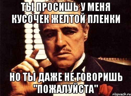 ты просишь у меня кусочек желтой пленки но ты даже не говоришь "пожалуйста", Мем крестный отец