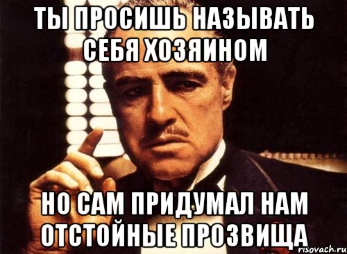 ты просишь называть себя хозяином но сам придумал нам отстойные прозвища, Мем крестный отец