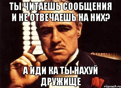 ты читаешь сообщения и не отвечаешь на них? а иди ка ты нахуй дружище, Мем крестный отец