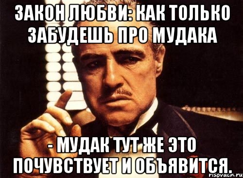 закон любви: как только забудешь про мудака - мудак тут же это почувствует и объявится., Мем крестный отец