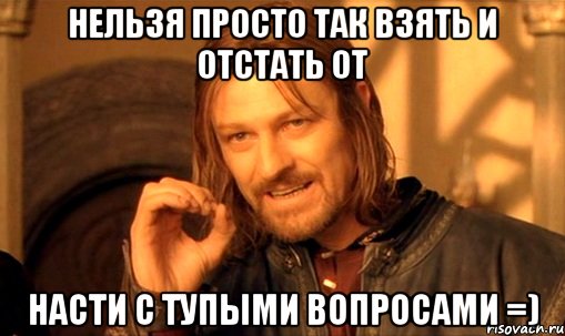нельзя просто так взять и отстать от насти с тупыми вопросами =), Мем Нельзя просто так взять и (Боромир мем)