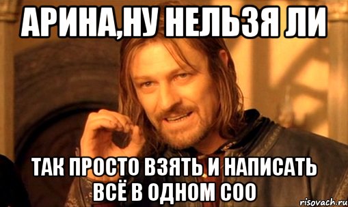 арина,ну нельзя ли так просто взять и написать всё в одном соо, Мем Нельзя просто так взять и (Боромир мем)