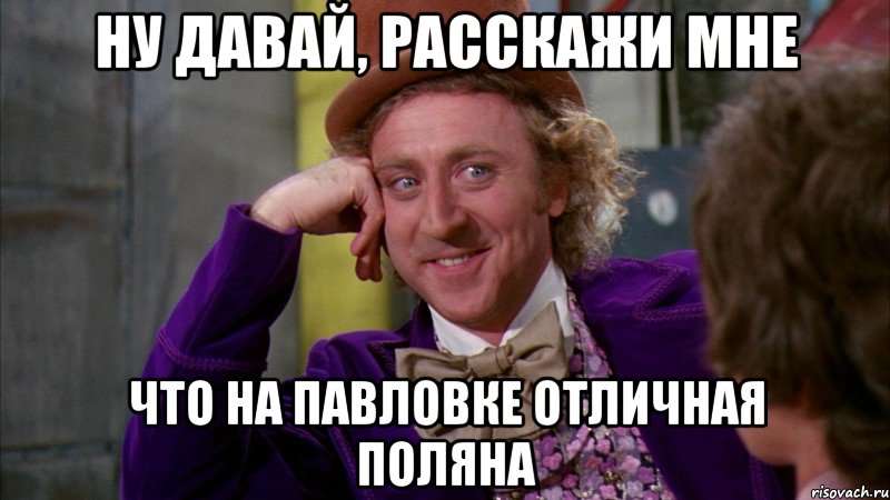 ну давай, расскажи мне что на павловке отличная поляна, Мем Ну давай расскажи (Вилли Вонка)