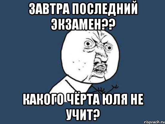 завтра последний экзамен?? какого чёрта юля не учит?, Мем Ну почему