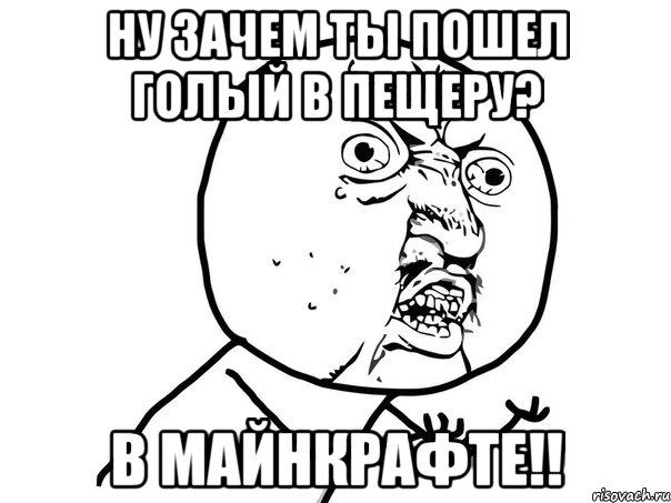 ну зачем ты пошел голый в пещеру? в майнкрафте!!, Мем Ну почему (белый фон)