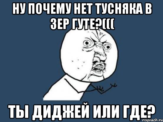 ну почему нет тусняка в зер гуте?((( ты диджей или где?, Мем Ну почему